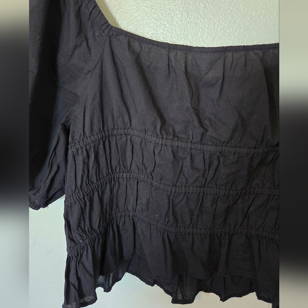 Abound | Black Cotton Puff Sleeve Cropped Top Size Large - Picture 4 of 8